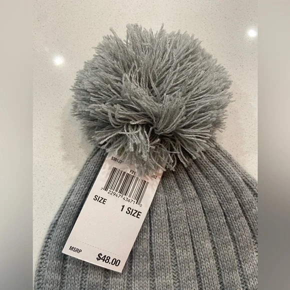 Michael Kors light grey pom pom beanie - Picture 3 of 5